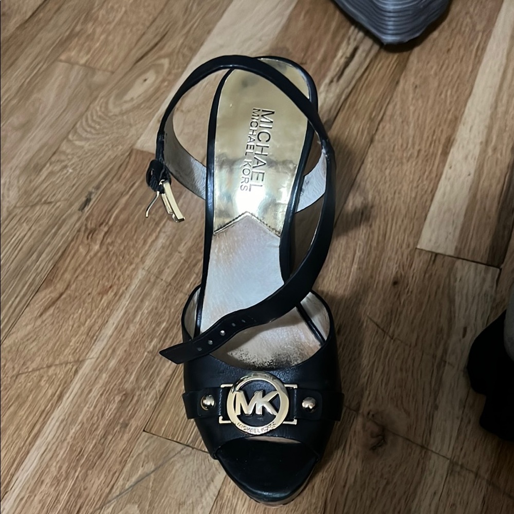 Michael Kors Black Sandal with Gold Logo